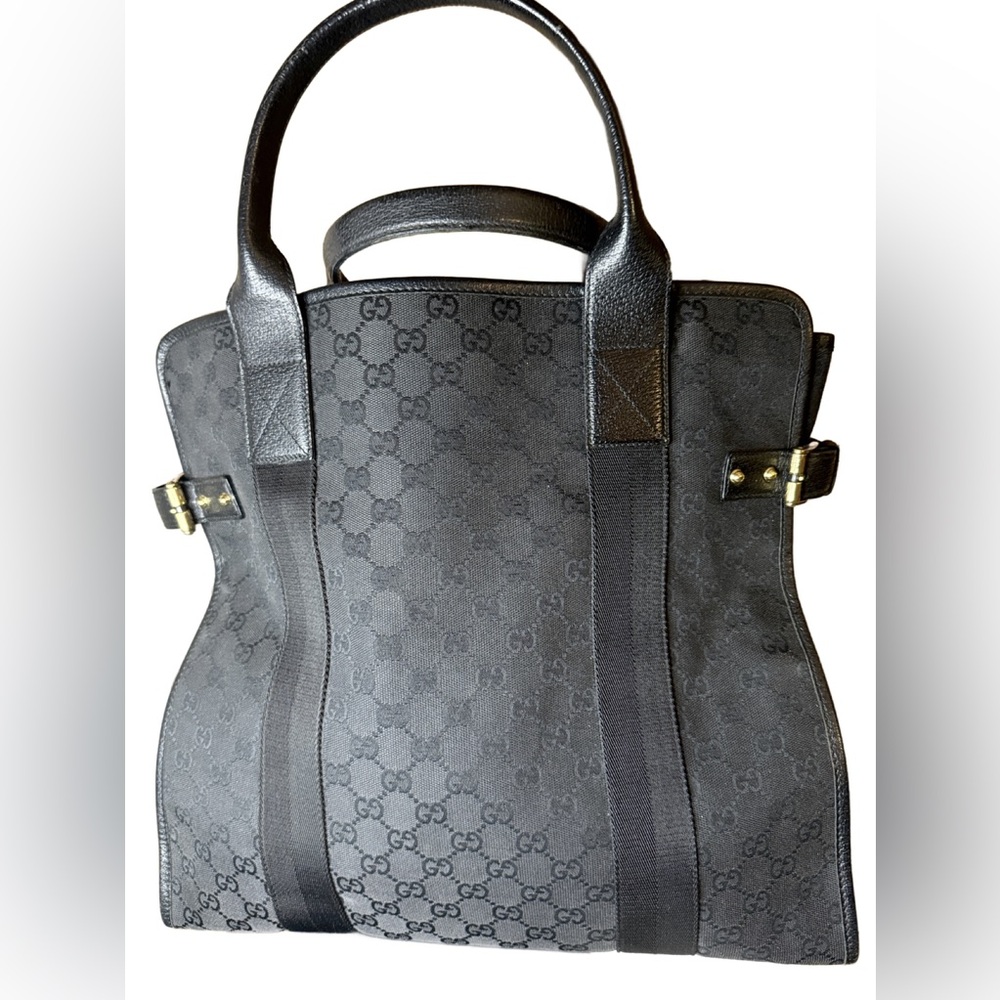 Gucci Pre-Loved Belt Vertical Tote Canvas and leather Black A+